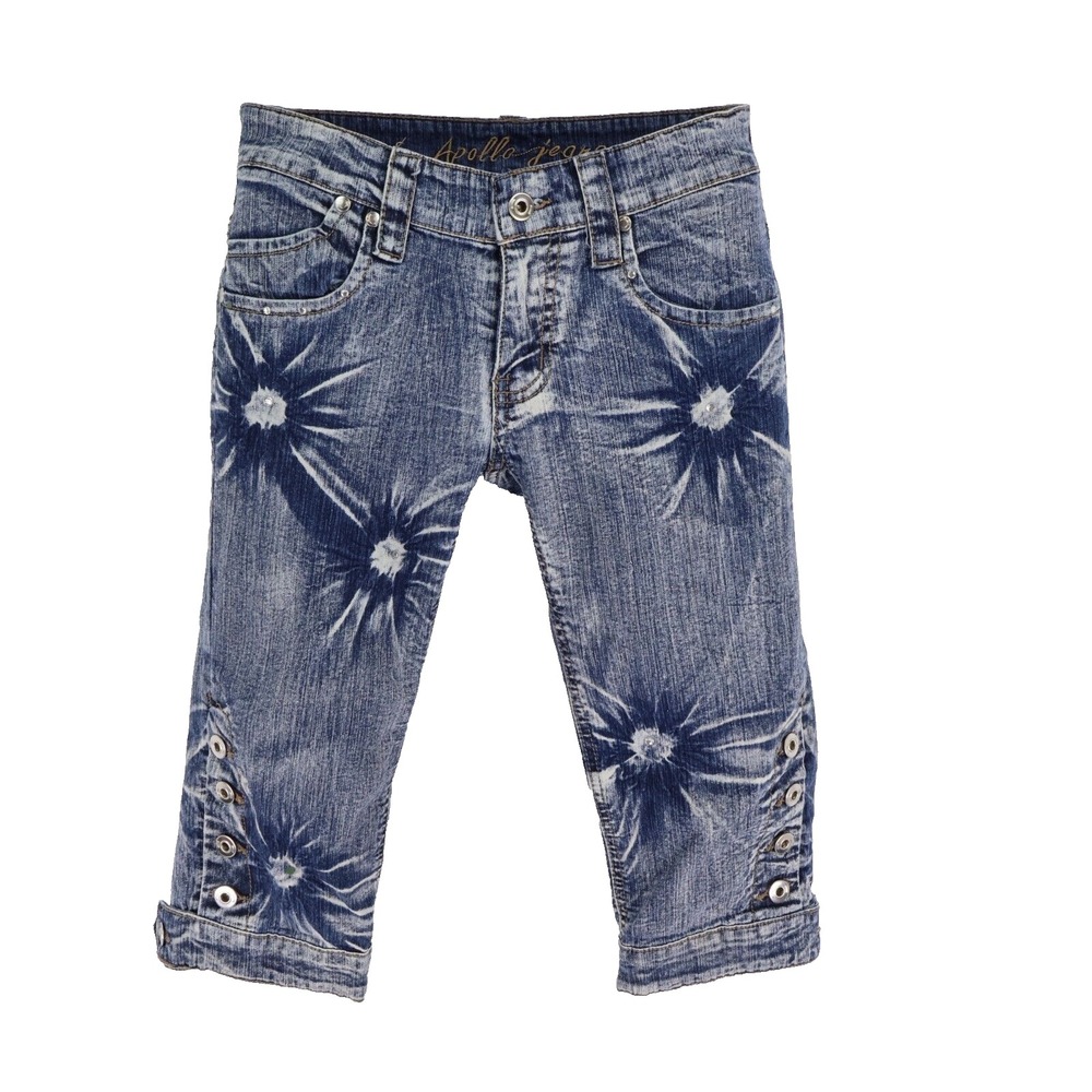 Apollo Capri Jeans Juniors 1/2 Blue Acid Wash Patterned Low Rise Pockets Buttons